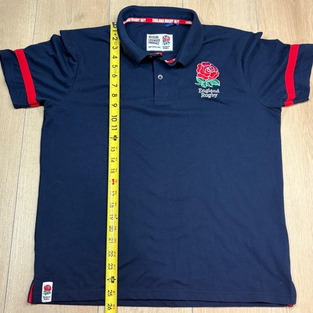 England Rugby Union Embroidered Licensed Navy Blue Polo Shirt Men's Medium Rose - Picture 9 of 10